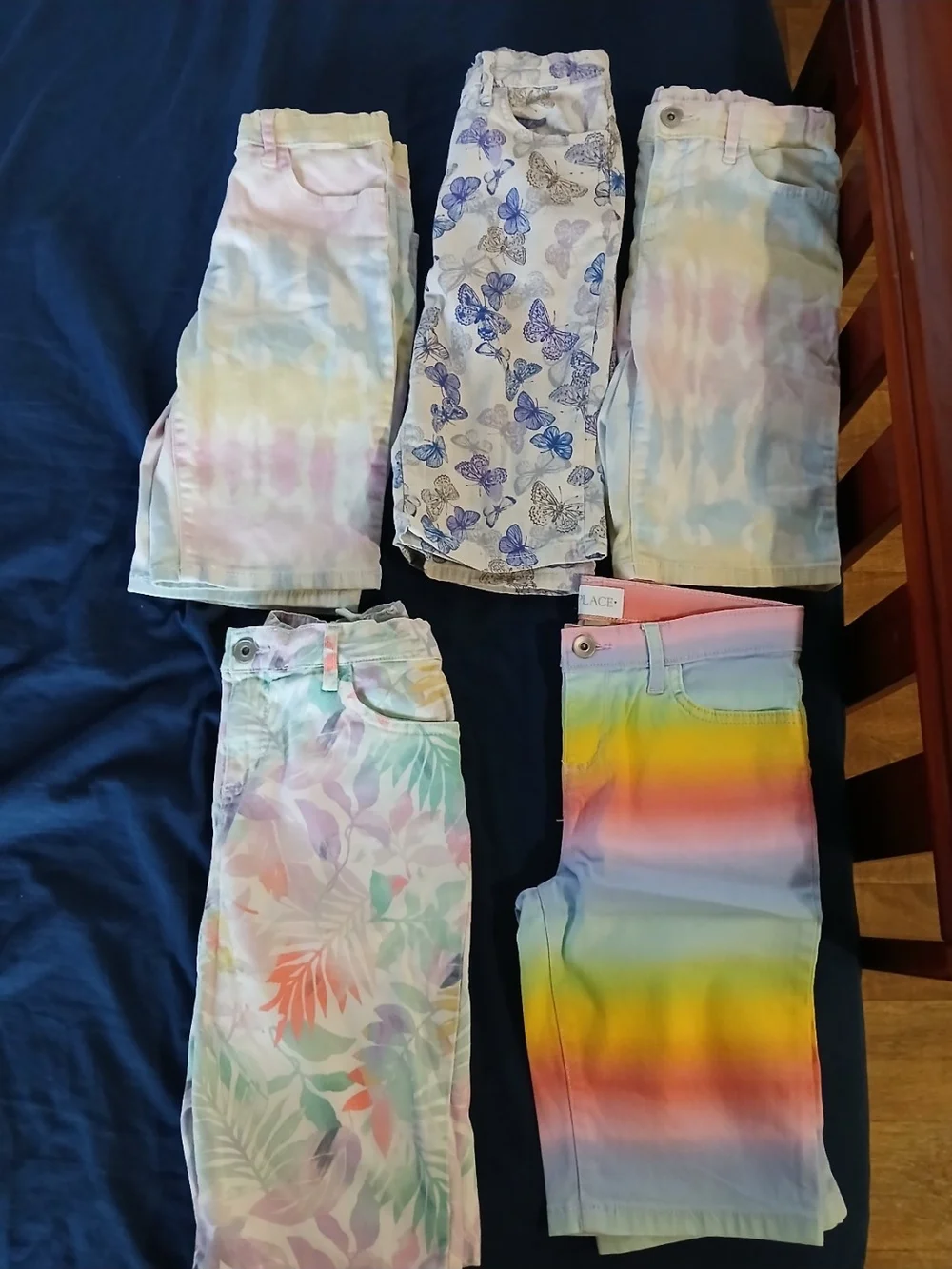 Girls' Multicolor Tie-Dye & Butterfly Print Pants - Pack of 5